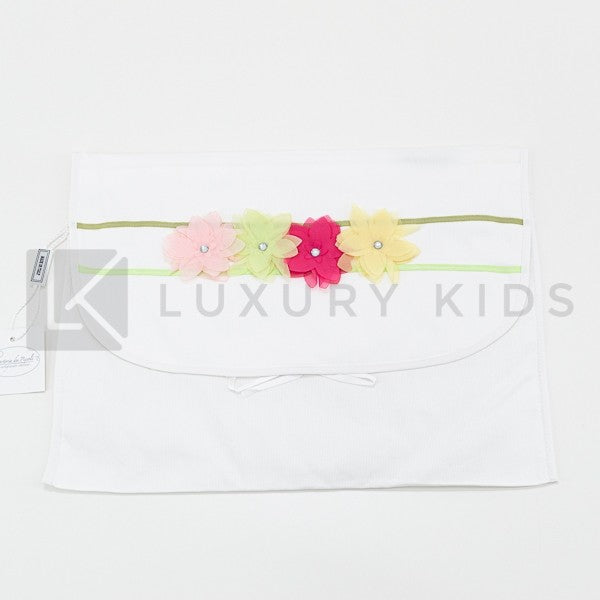Busta Nascita In Cotone Bianca Con Fiori In Tulle Multicolour Neonata LA SARTORIA DEI PICCOLI LBU202 - LA SARTORIA DEI PICCOLI - LuxuryKids