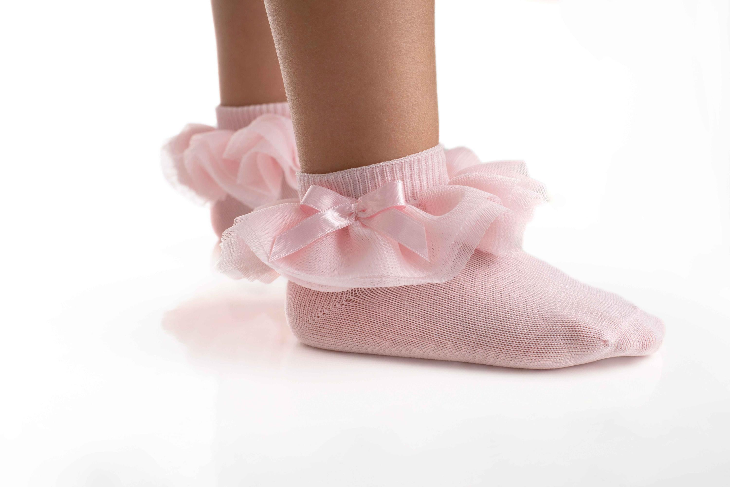 Calzini In Filo Di Cotone Corti Con Rouches In Tulle Neonata MEIA PATA 3037S - MEIA PATA - LuxuryKids