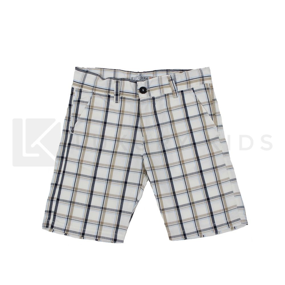 Bermuda In Cotone A Quadri Bianco E Beige Bambino Dr Kid DK603 - DR.KID - LuxuryKids