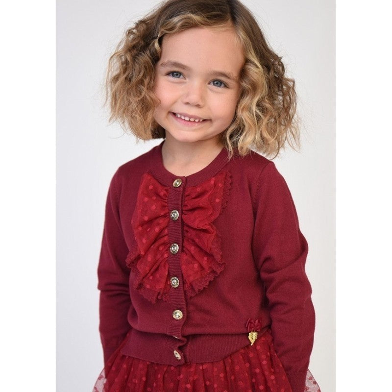 Cardigan In Lana Con Rouche In Tulle Bordeaux Bambina ANGEL'S FACE Polly - Angel's Face - LuxuryKids