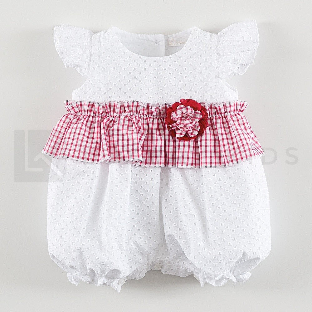 Pagliaccetto In Pizzo San Gallo Bianco E Rosso Neonata Ninnaoh E20135P - NINNAOH - LuxuryKids