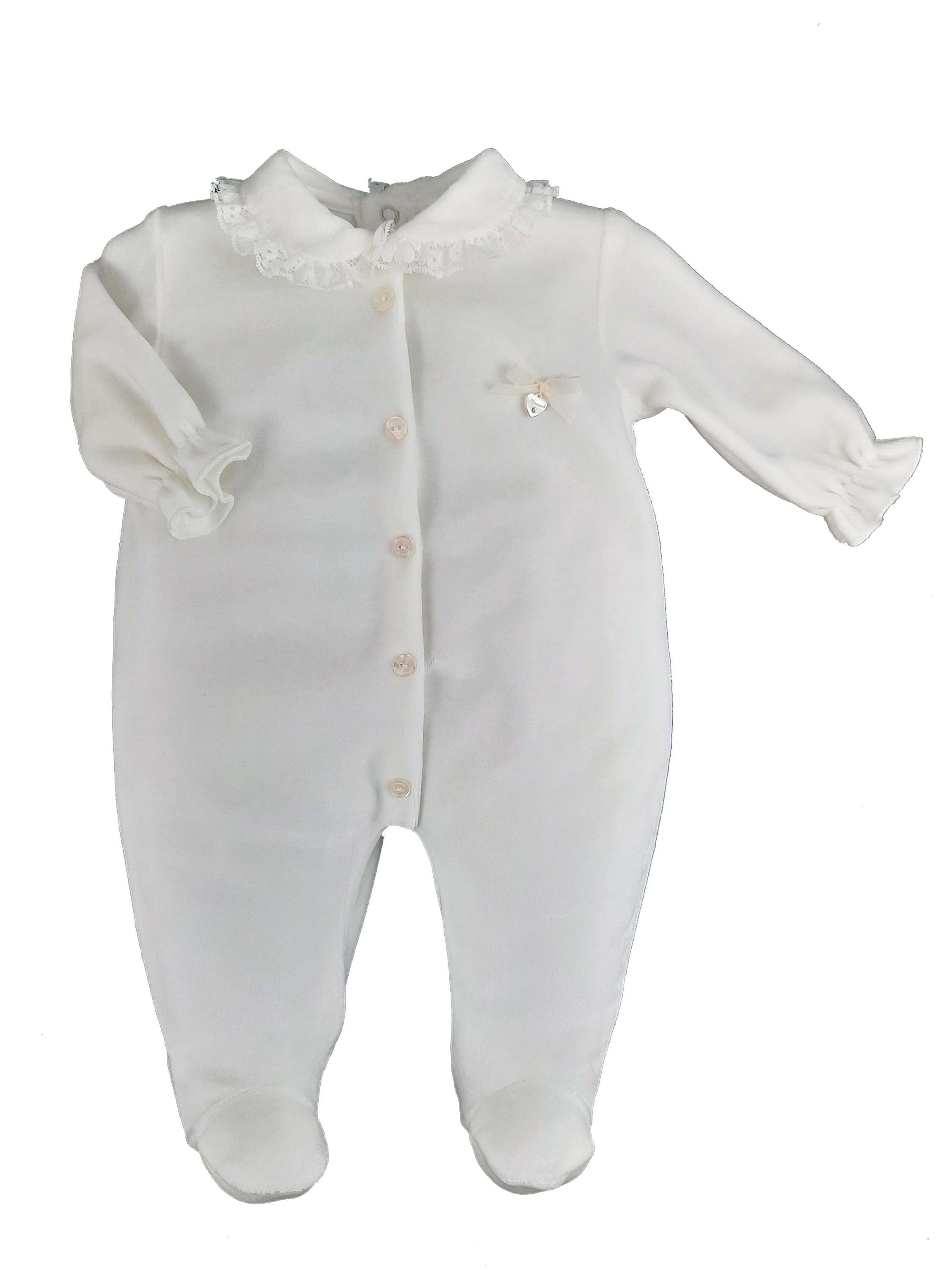 Tutina Intera In Ciniglia Con Pizzo Neonata NINNAOH I21116T - NINNAOH - LuxuryKids