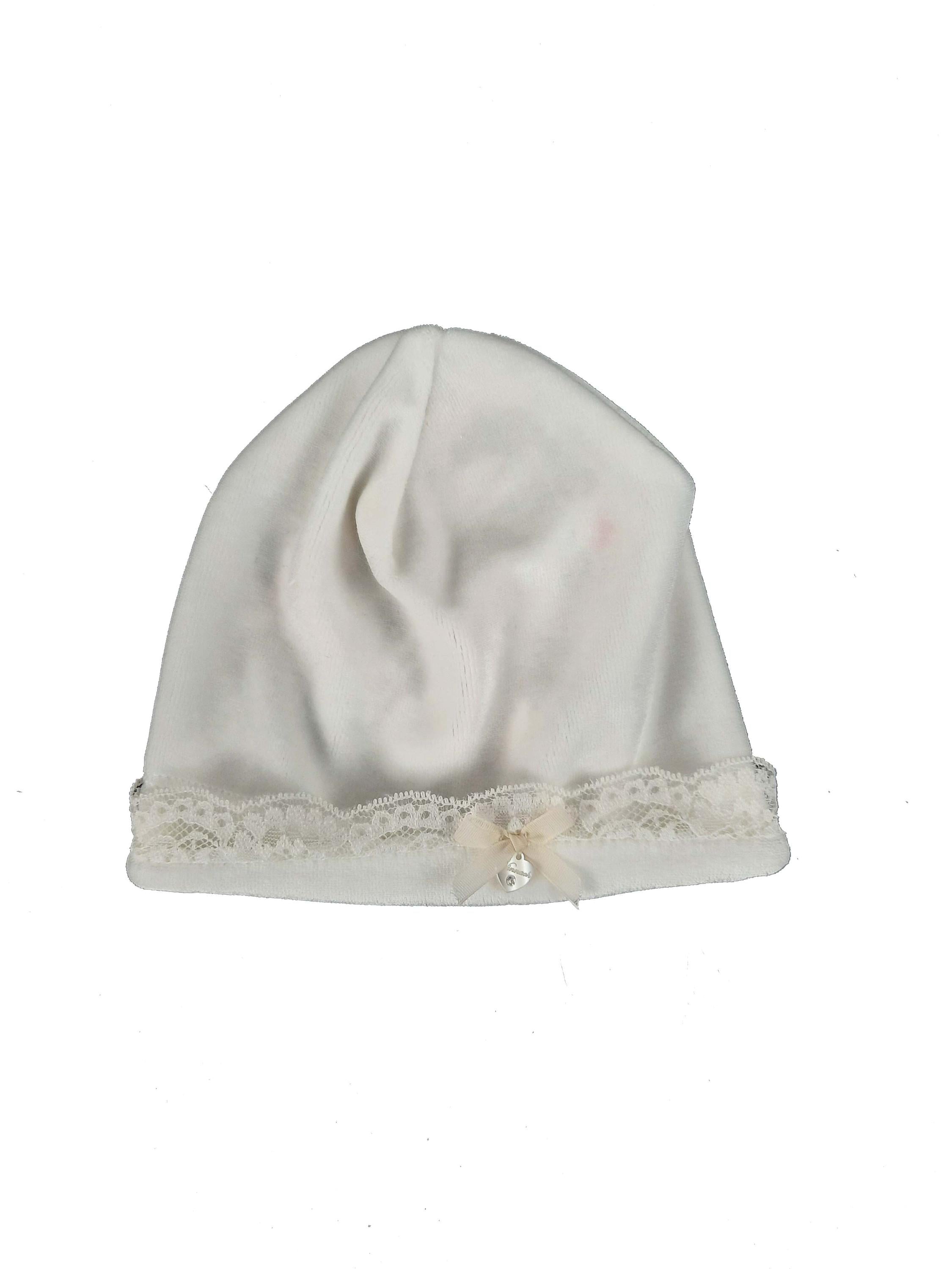 Cappello In Ciniglia Con Pizzo Neonata NINNAOH I21118 - NINNAOH - LuxuryKids