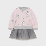 Abito In Tricot E Tulle Rosa Grigio Neonata MAYORAL 2923 - MAYORAL - LuxuryKids