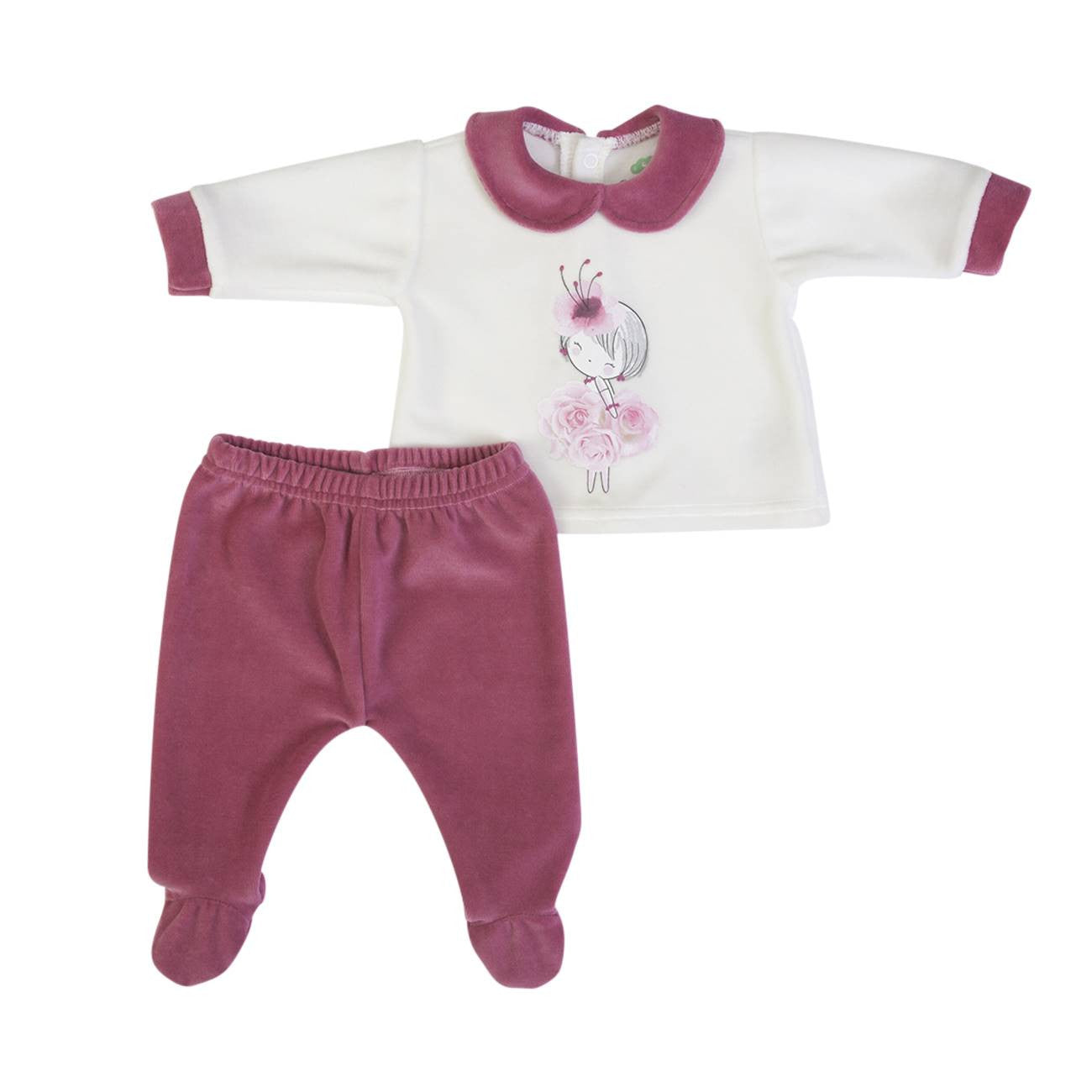 Tutina Spezzata In Ciniglia Panna Neonata Fs baby 15078 - FS BABY - LuxuryKids