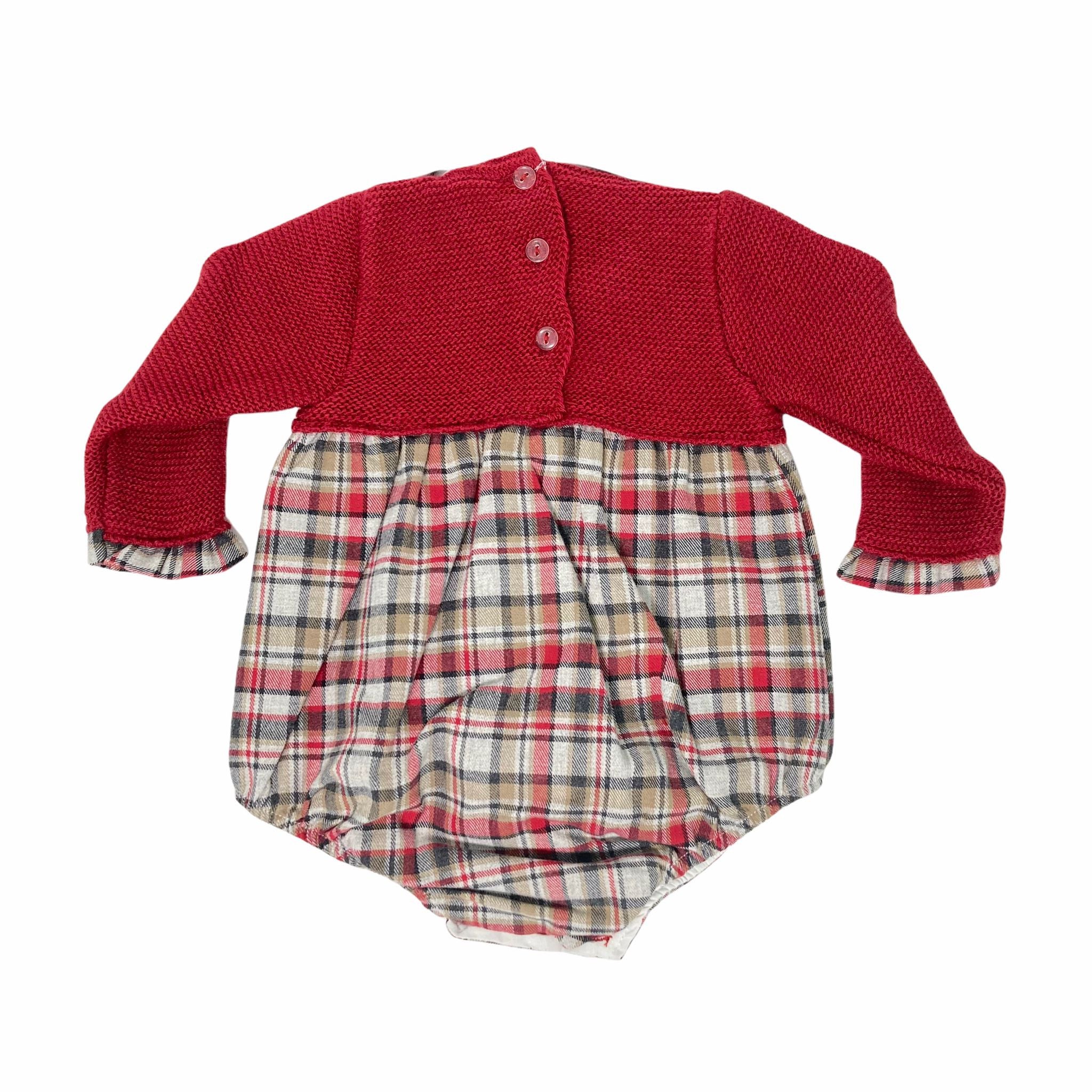 Pagliaccetto Intero In Caldo Cotone A Quadri Bordeaux Neonato BABY FASHION 52512 - Baby Fashion - LuxuryKids