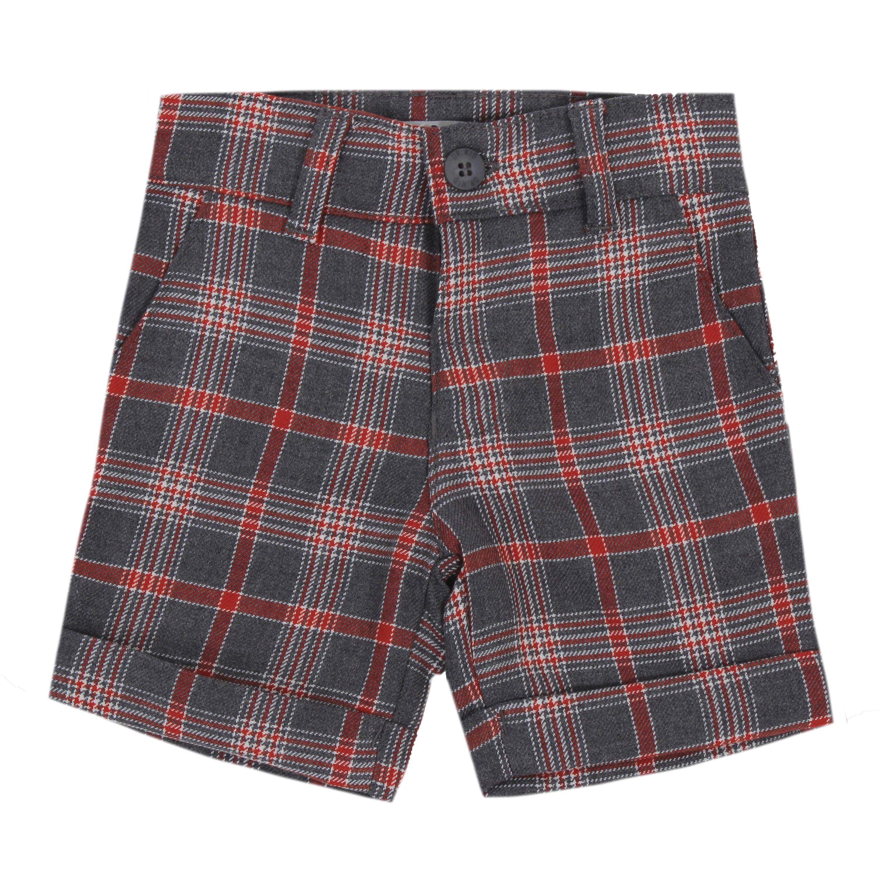 Bermuda Scozzese Caldo Cotone Grigio-Rosso Neonato Dr.Kid DK562 - DR.KID - LuxuryKids