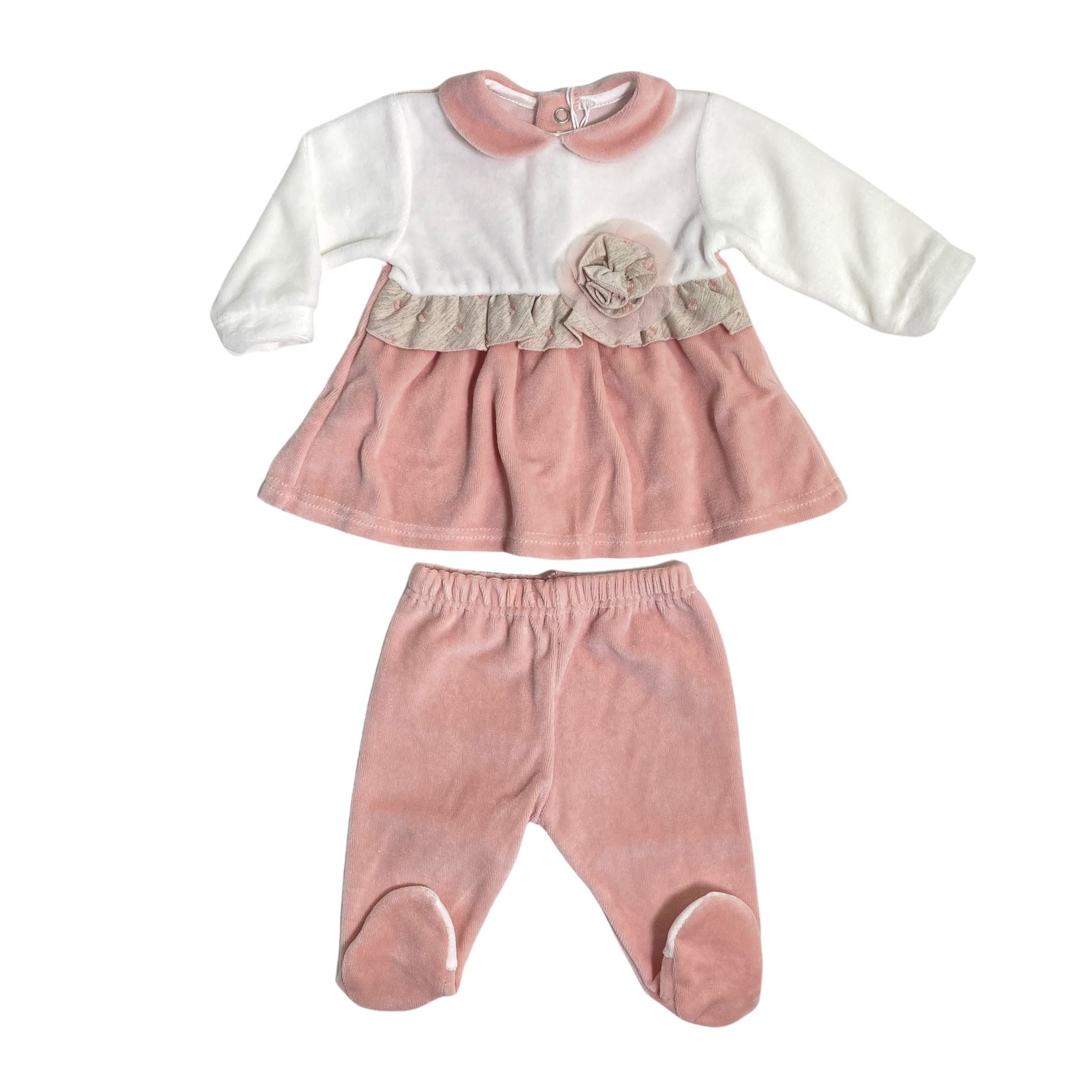 Tutina Spezzata In Ciniglia Rosa Antico Neonata Teto e Tatta CL1302 - TETO E TATTA - LuxuryKids
