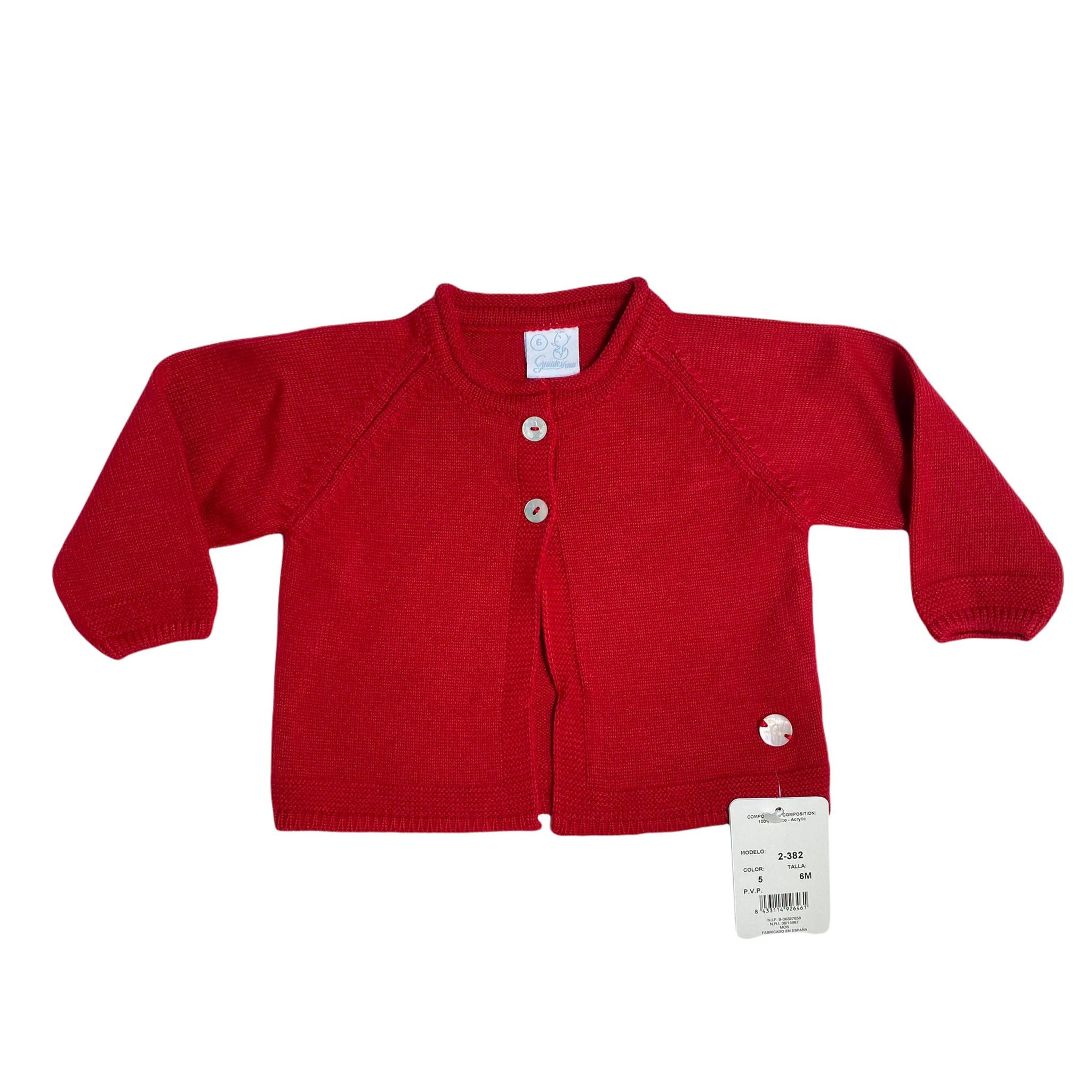 Cardigan In Misto Lana Girocollo Rosso Neonata Granlei 2382CA - LuxuryKids - LuxuryKids
