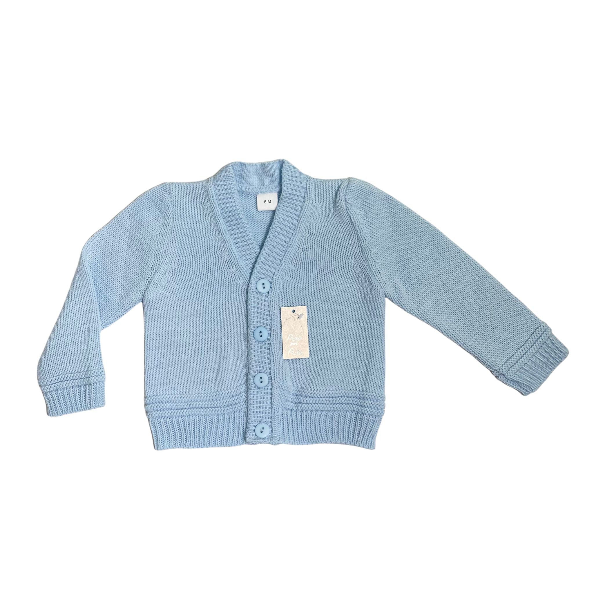 Cardigan In Misto Lana con Scollo a V e Righini Misto Lana Neonato Ponto por Ponto 3751 - PONTO POR PONTO - LuxuryKids