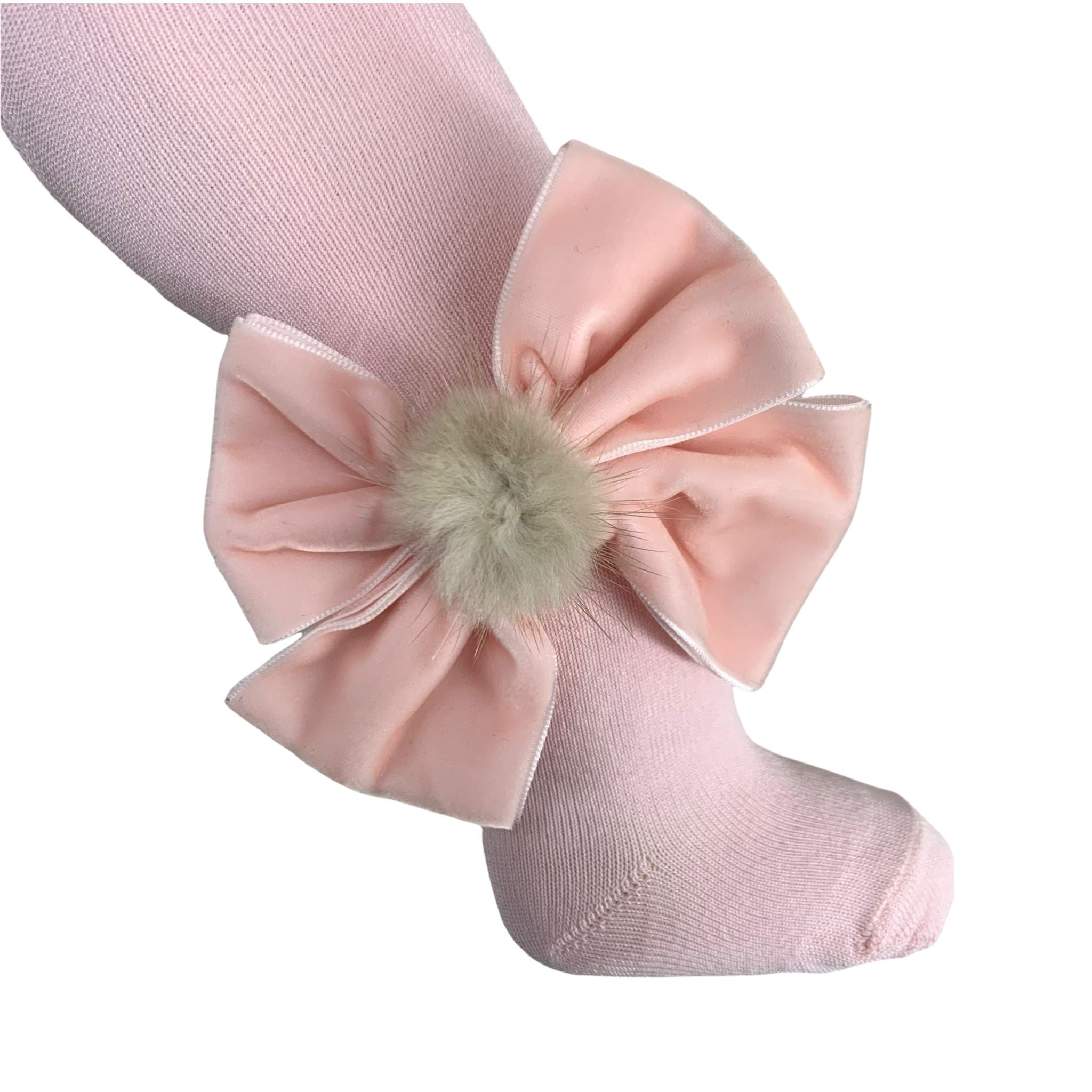 Calze In Caldo Cotone Con Fiocco In Velluto E Pon Pon Bambina MEIA PATA 2051 - MEIA PATA - LuxuryKids