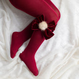 Calze In Caldo Cotone Con Fiocco In Velluto E Pon Pon Bambina MEIA PATA 2051 - MEIA PATA - LuxuryKids