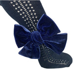 Calza In Caldo Cotone Traforata Con Fiocco In Velluto Neonata MEIA PATA 2050 - MEIA PATA - LuxuryKids