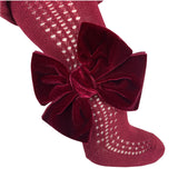 Calza In Caldo Cotone Traforata Con Fiocco In Velluto Neonata MEIA PATA 2050 - MEIA PATA - LuxuryKids