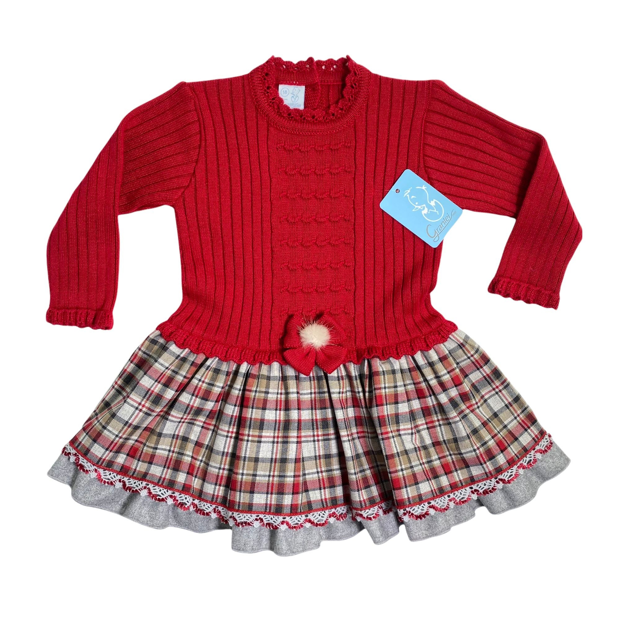 Abito Vita Bassa Quadrettoni Caldo Cotone Neonata Granlei 2387 - GRANLEI - LuxuryKids