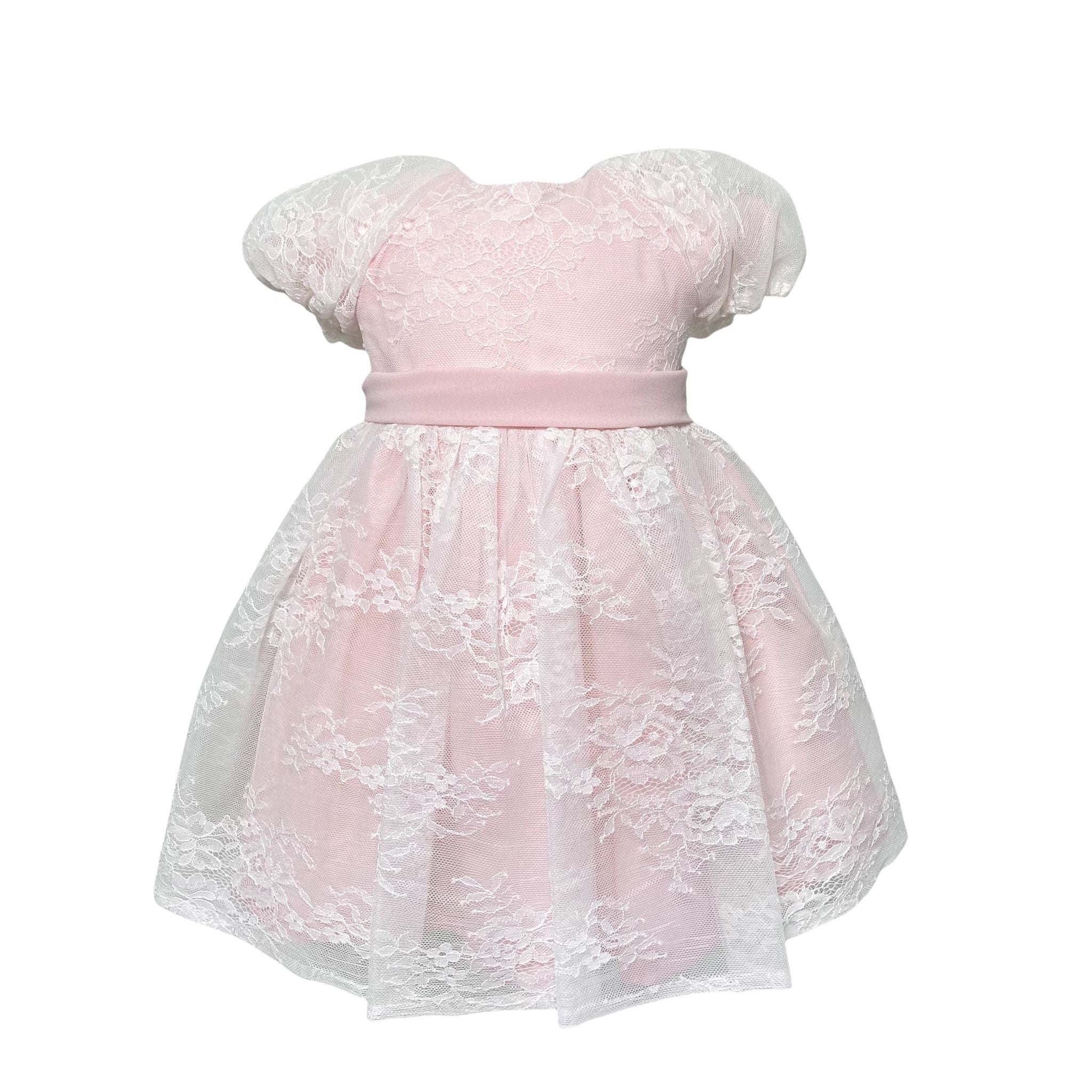 Abito Elegante Mezza Manica In Pizzo Rosa Neonata ISABEL 3100 - ISABEL - LuxuryKids