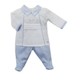 Tutina Spezzata In Cotone Bianca E Celeste Neonato NINAOH E22267C - NINNAOH - LuxuryKids