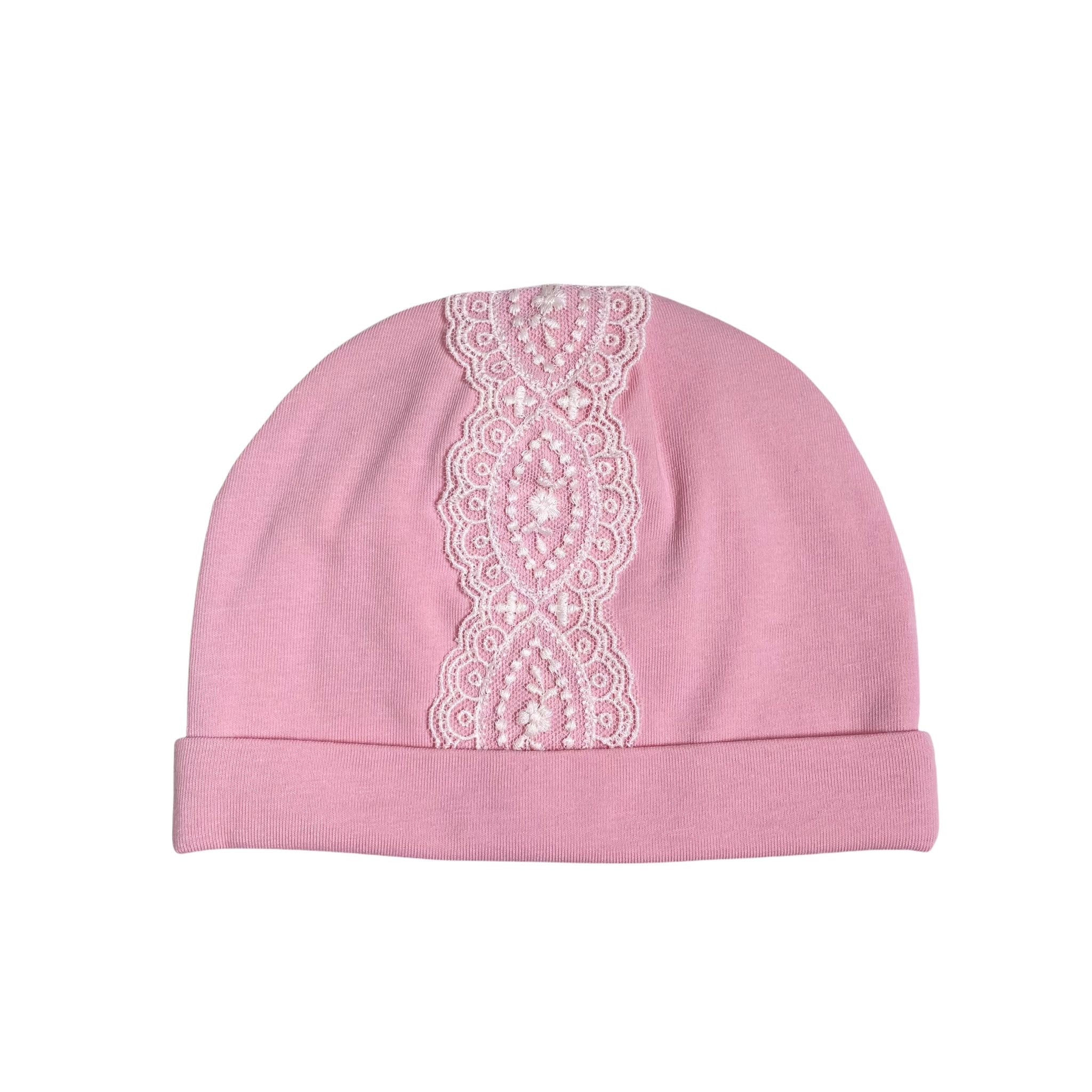 Cappello In Jersey Di Cotone Con Pizzo Rosa Antico Neonata TETO E TATTA CA1680 - TETO E TATTA - LuxuryKids