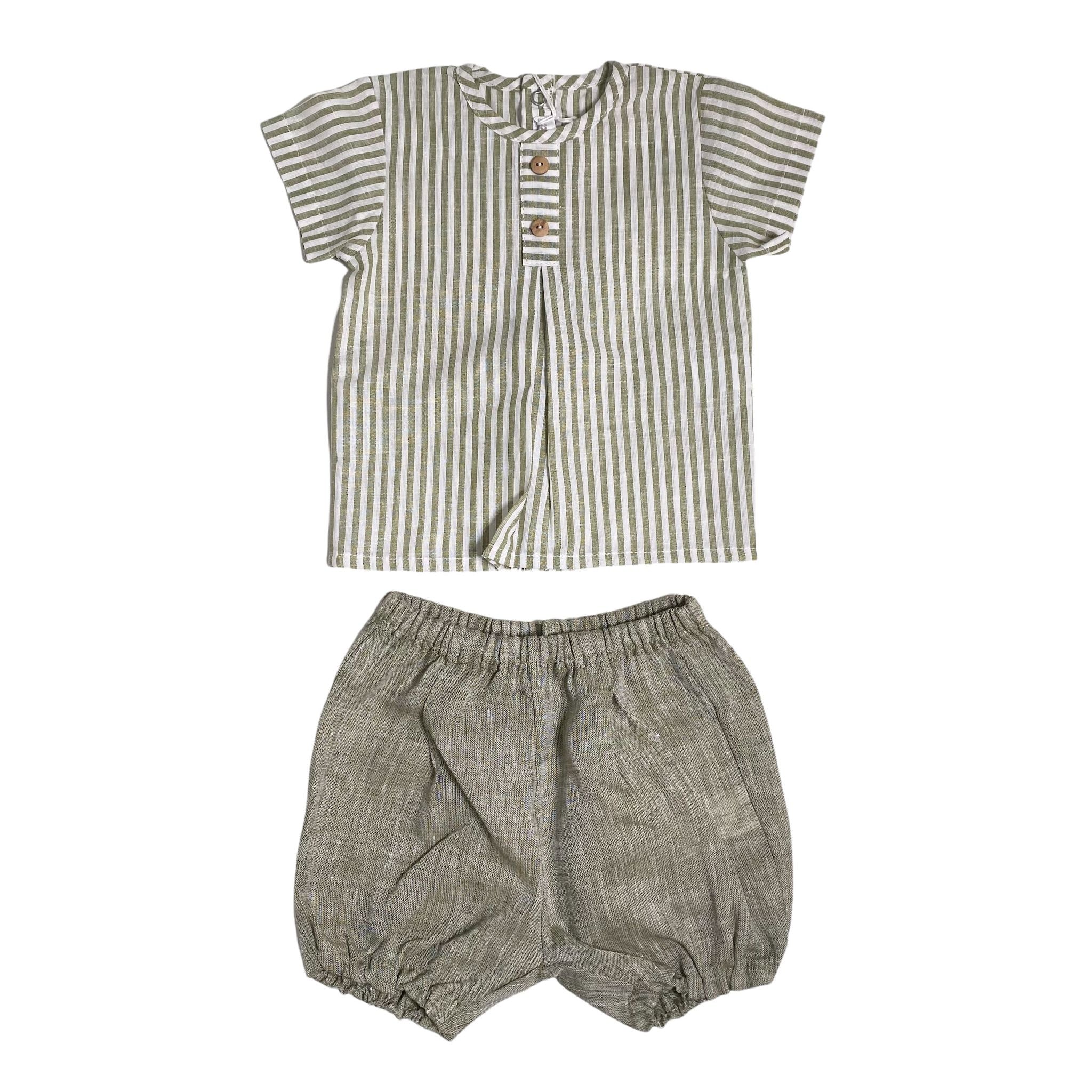 Completo Con Bermuda In Lino Verde Neonato TETO E TATTA CC1550 - TETO E TATTA - LuxuryKids