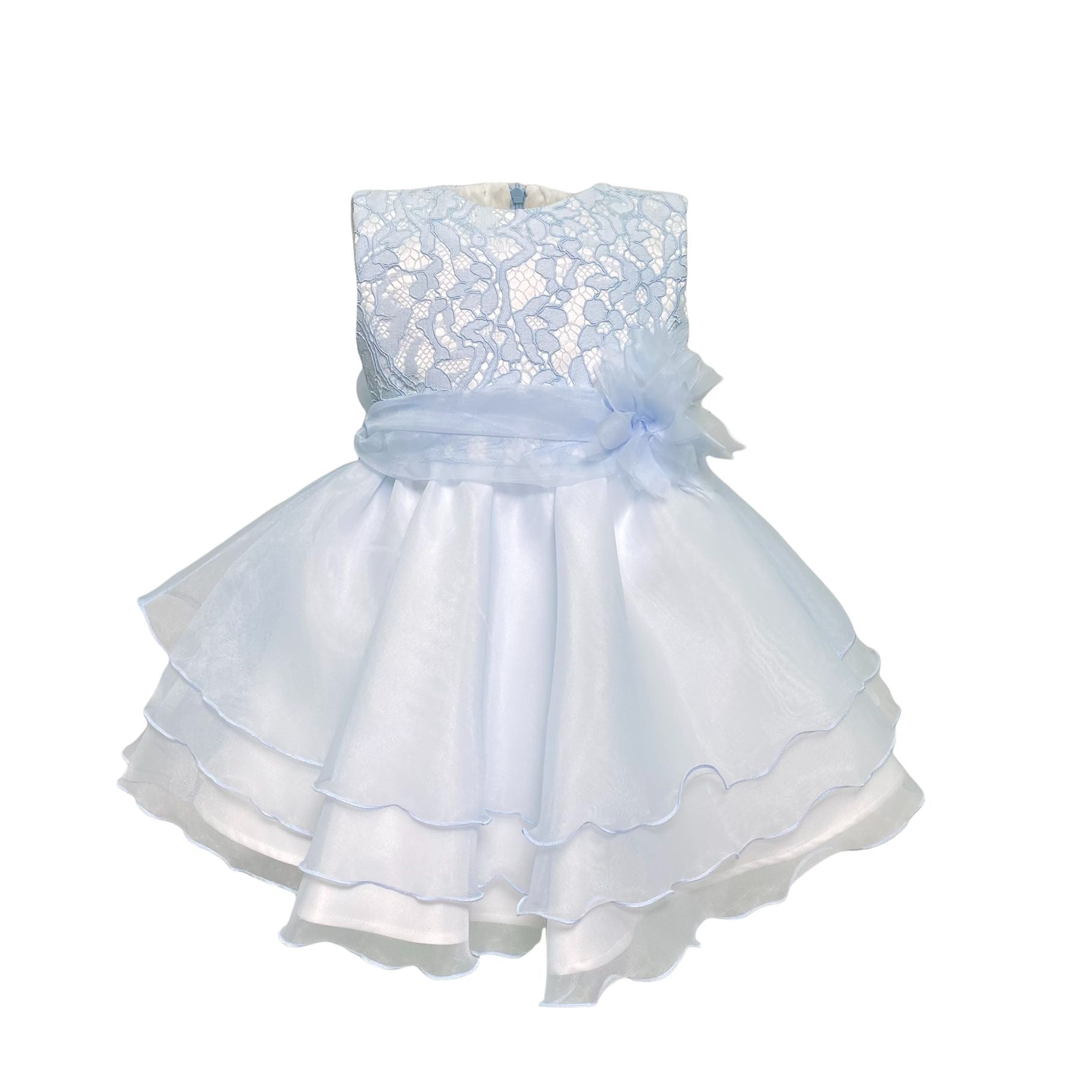 Abito Elegante Smanicato Con Corpetto In Pizzo Celeste Neonata BUFI B1194A - BUFI - LuxuryKids
