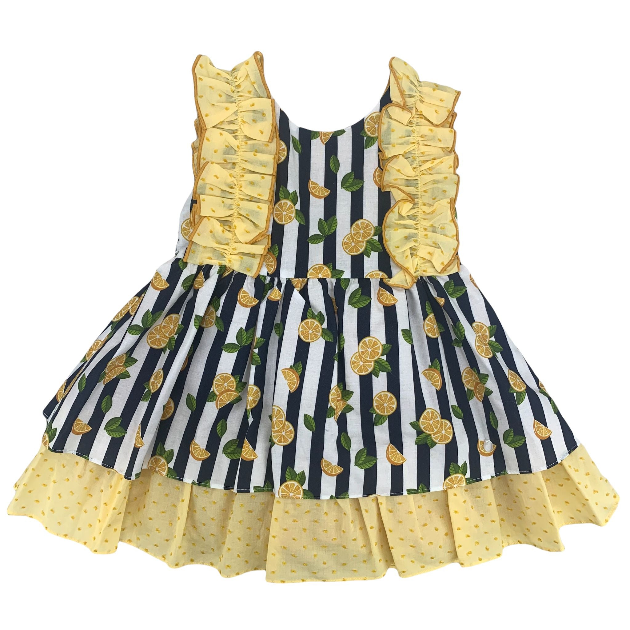 Abito Smanicato In Cotone Fantasia Limoni Bambina DEL SUR 0550L - DEL SUR - LuxuryKids