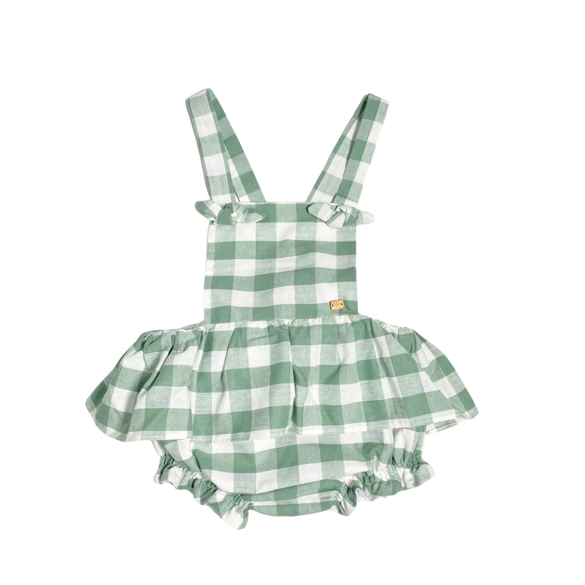 Salopette In Cotone A Quadri Verde Bianca Neonata YOEDU 3985 - YOEDU - LuxuryKids