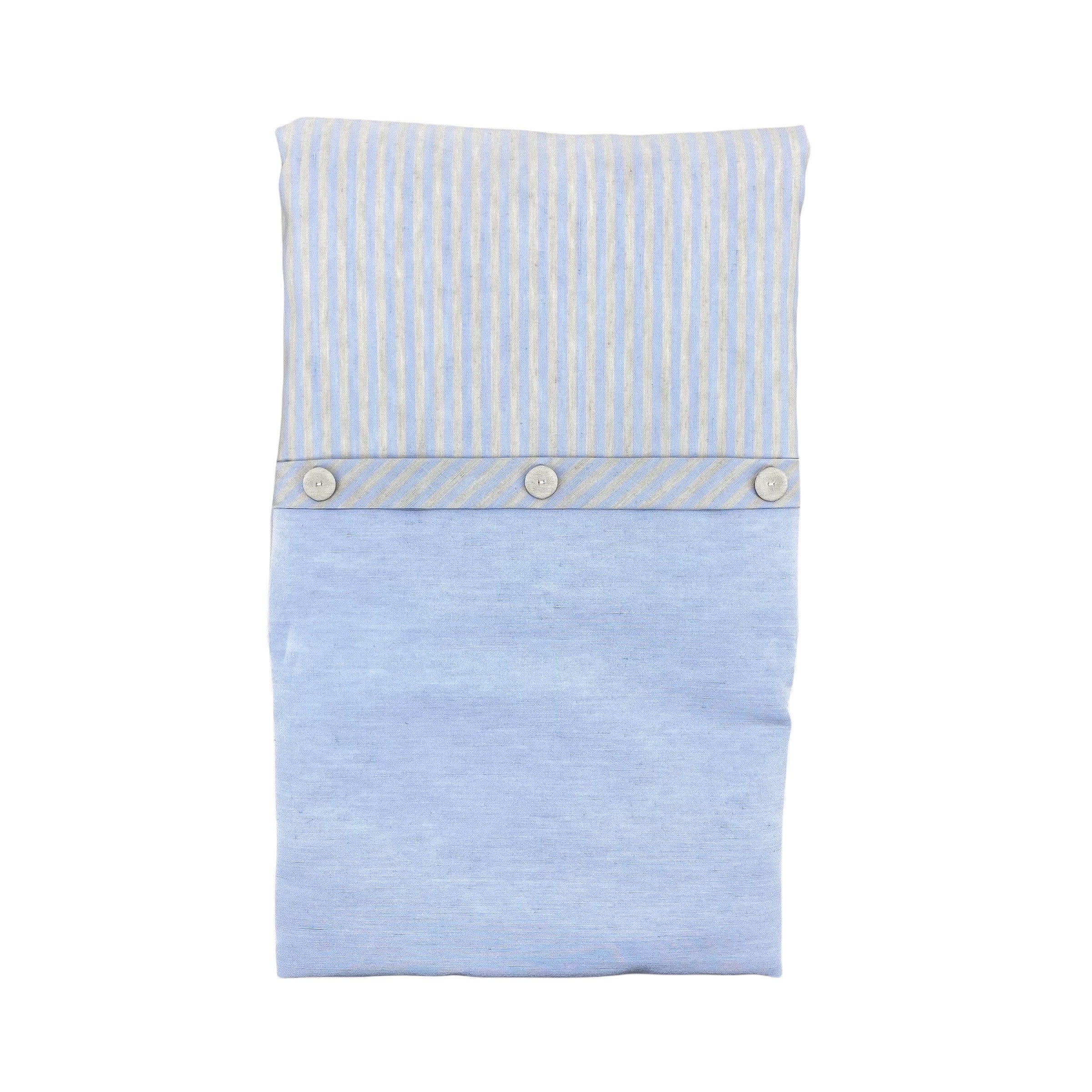 Coperta Imbottita Sfoderabile In Misto Lino Celeste Rigata Neonato TETO E TATTA CI1520 - TETO E TATTA - LuxuryKids