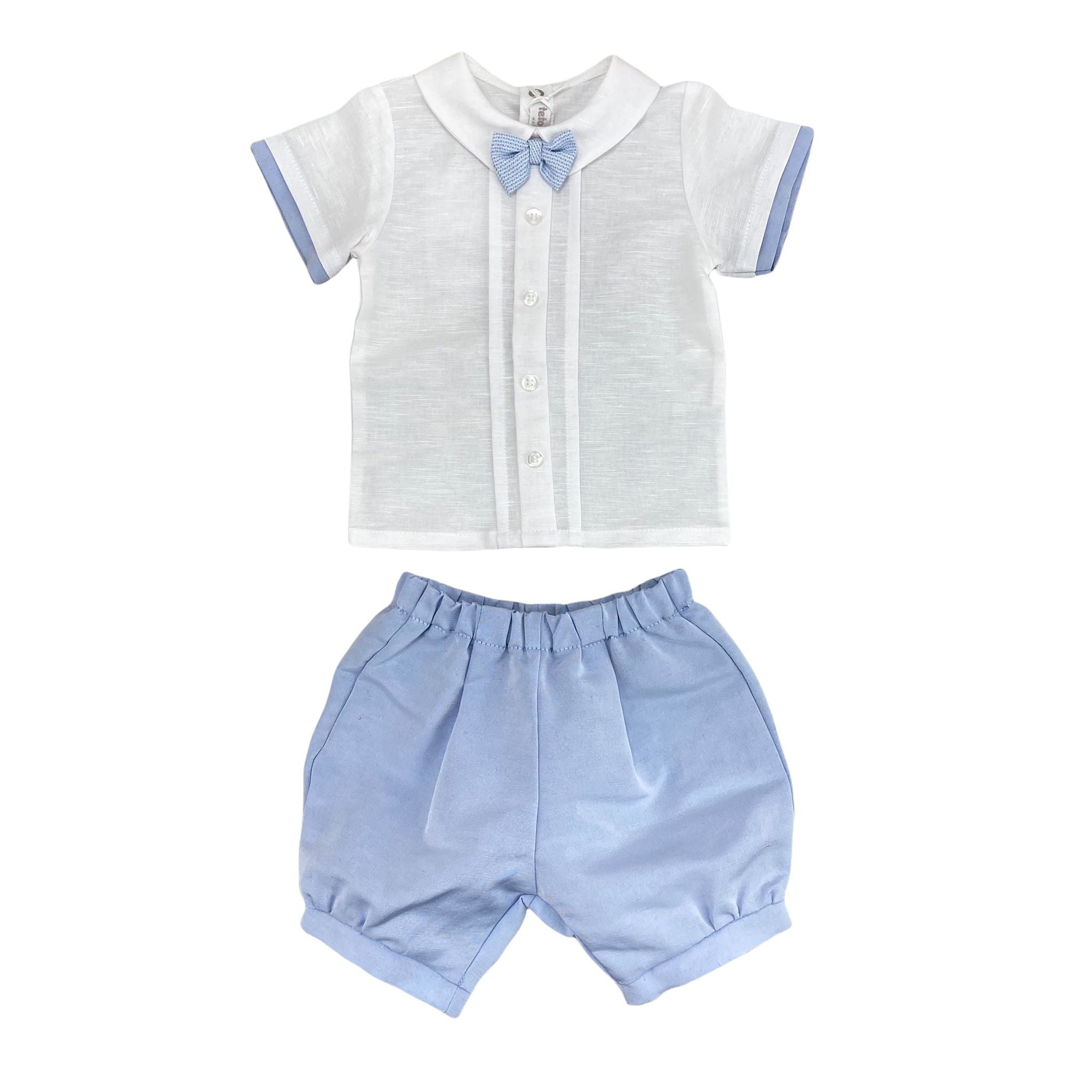 Completo Con Bermuda E camicia In Misto Lino Celeste Neonato TETO E TATTA CC1530 - TETO E TATTA - LuxuryKids