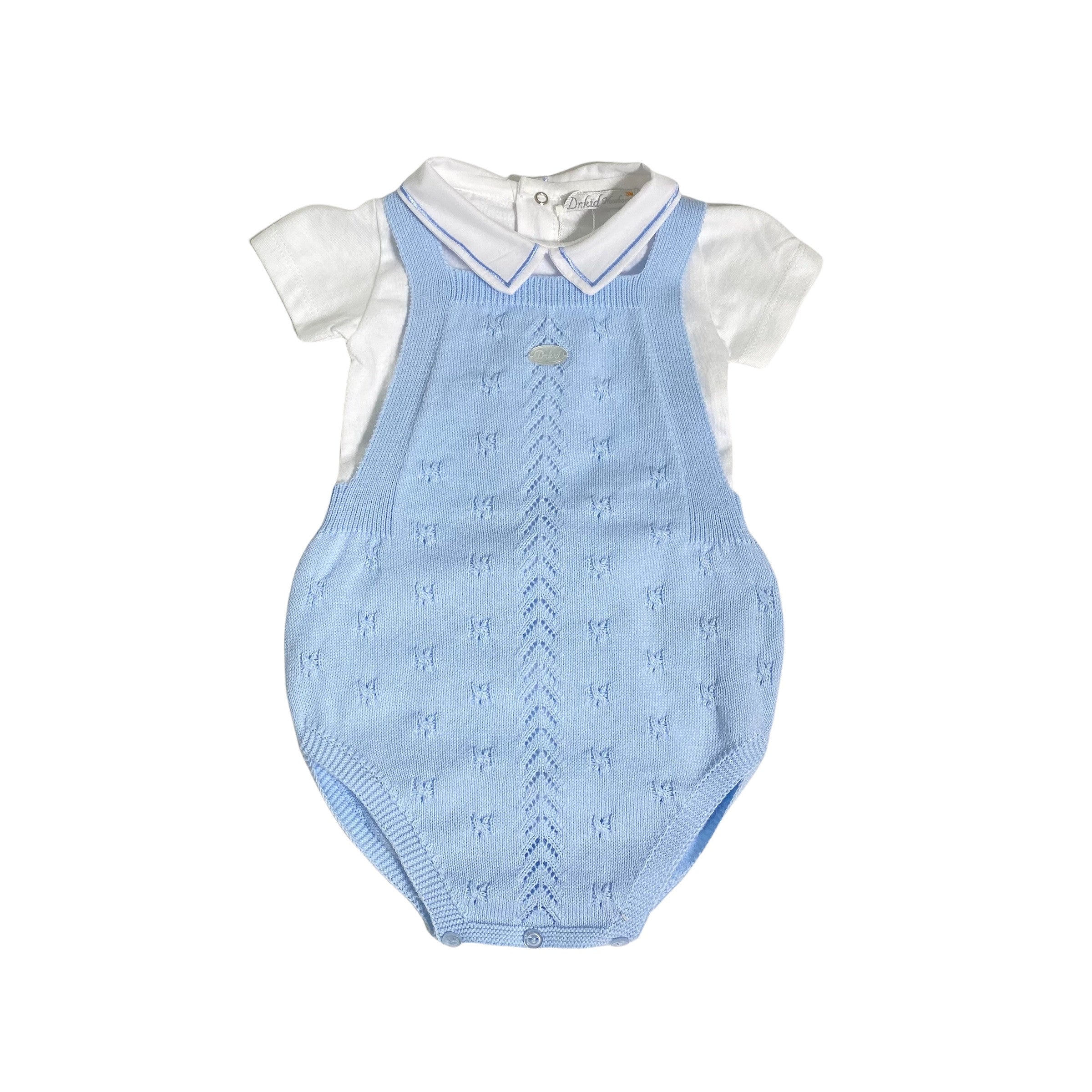 Pagliaccetto In Filo Di Cotone Celeste Con Body Bianco Neonato DR KID DK133P - DR.KID - LuxuryKids