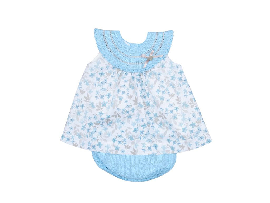 Abito Giro Manica Con Ricamo E Culotte In Filo Celeste Neonata GRANLEI 434 - GRANLEI - LuxuryKids