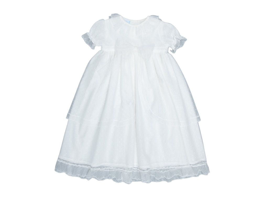 Abito Lungo Battesimale Manica Corta Con Tulle Panna Neonata GRANLEI 281 - GRANLEI - LuxuryKids