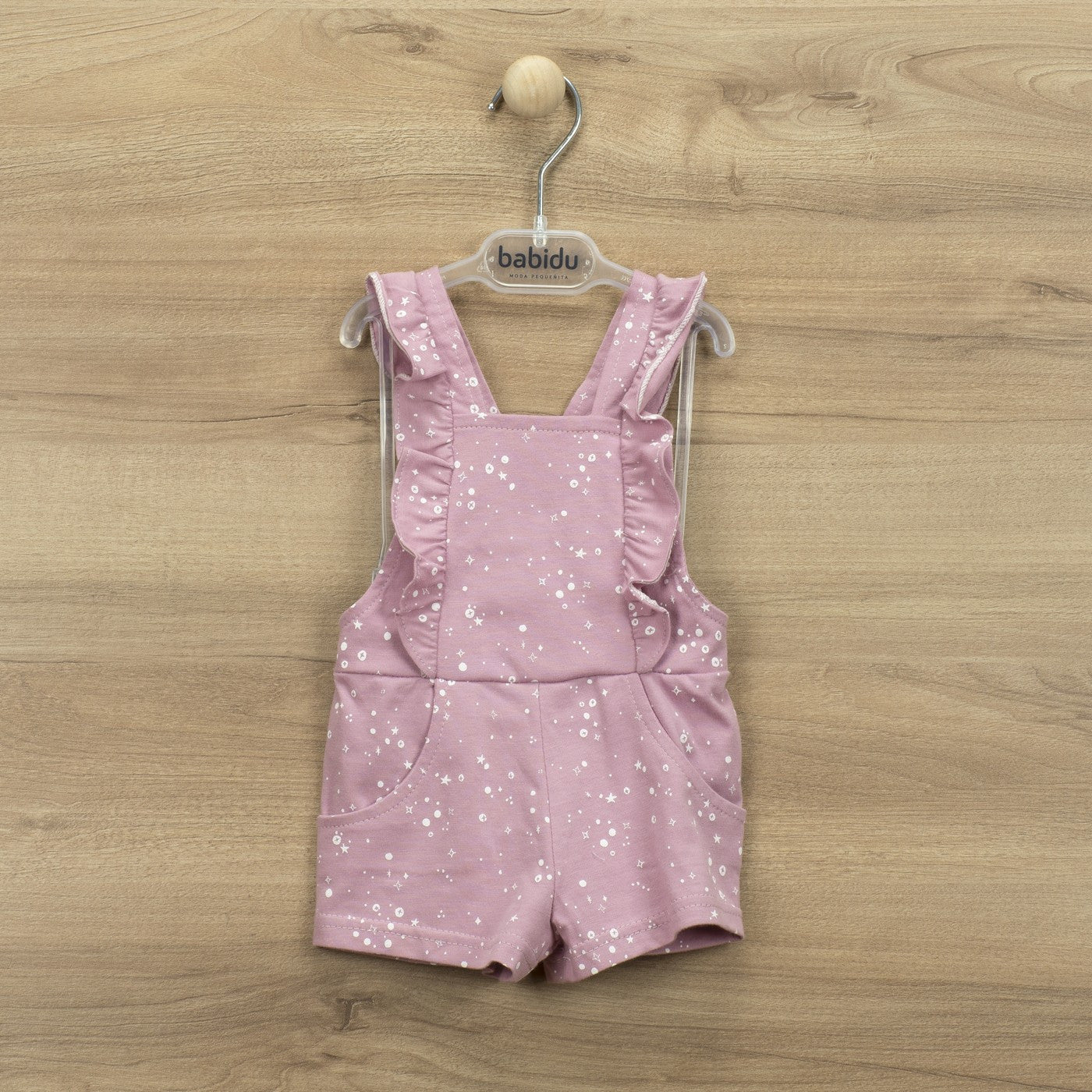 Salopette Corta In Cotone Rosa Antico Con Stelle Neonata BABIDU 30228 - BABIDU - LuxuryKids