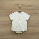 Completo Camicia Mezza Manica E Culotte In Misto Lino Neonato BABIDU 43491 - BABIDU - LuxuryKids