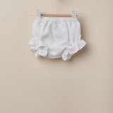 Culotte In Lino Bianco Con Ruches In Pizzo San Gallo Neonata WEDOBLE 07721B - WEDOBLE - LuxuryKids