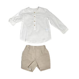 Completo 2 Pezzi In Cotone Bianco Beige Manica Lunga Bambino YOEDU 1217 - YOEDU - LuxuryKids