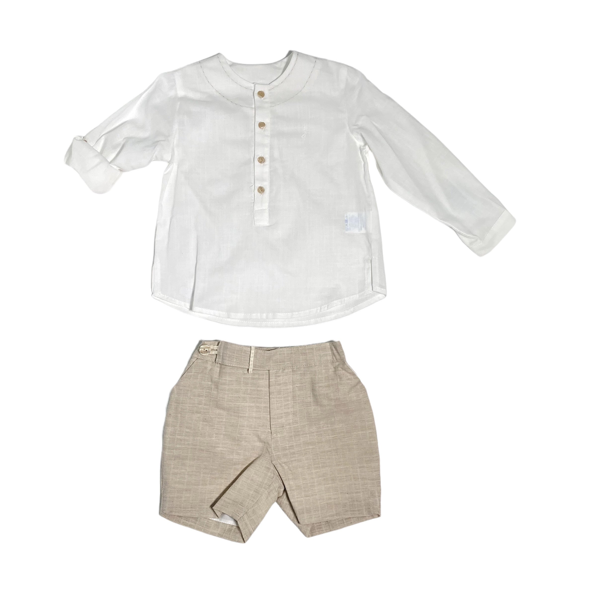 Completo 2 Pezzi In Cotone Bianco Beige Manica Lunga Neonato YOEDU 1217 - YOEDU - LuxuryKids
