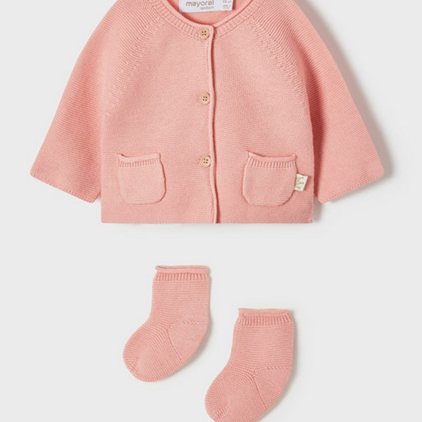 Set Cardigan E Calzini Panna In Filo Di Cotone Neonata MAYORAL  1346R - MAYORAL - LuxuryKids