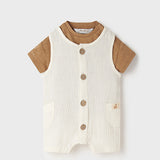 Completo Salopette In Cotone Beige Neonato MAYORAL 1647 - MAYORAL - LuxuryKids