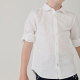 Camicia Manica Lunga Bianca In Misto Lino Bambino BOBOLI 734037 - BOBOLI - LuxuryKids