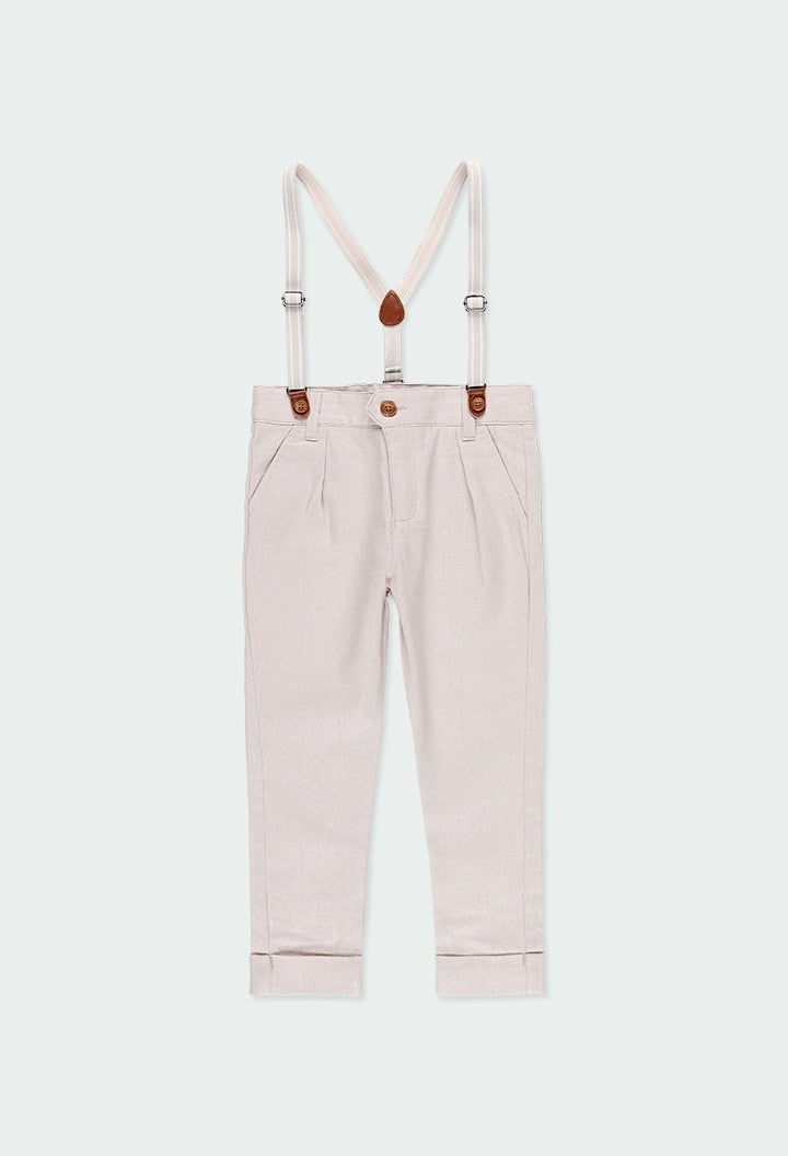 Pantalone Con Bretelle In Lino Beige Bambino BOBOLI 734026 - BOBOLI - LuxuryKids