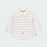 Camicia Manica Lunga Bianca Fantasia A Righe Grigio In Lino Neonato BOBOLI 71459 - BOBOLI - LuxuryKids