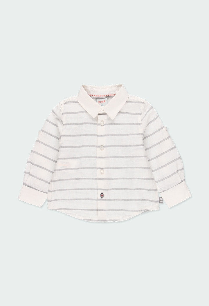 Camicia Manica Lunga Bianca Fantasia A Righe Grigio In Lino Bambino BOBOLI 71459 - BOBOLI - LuxuryKids