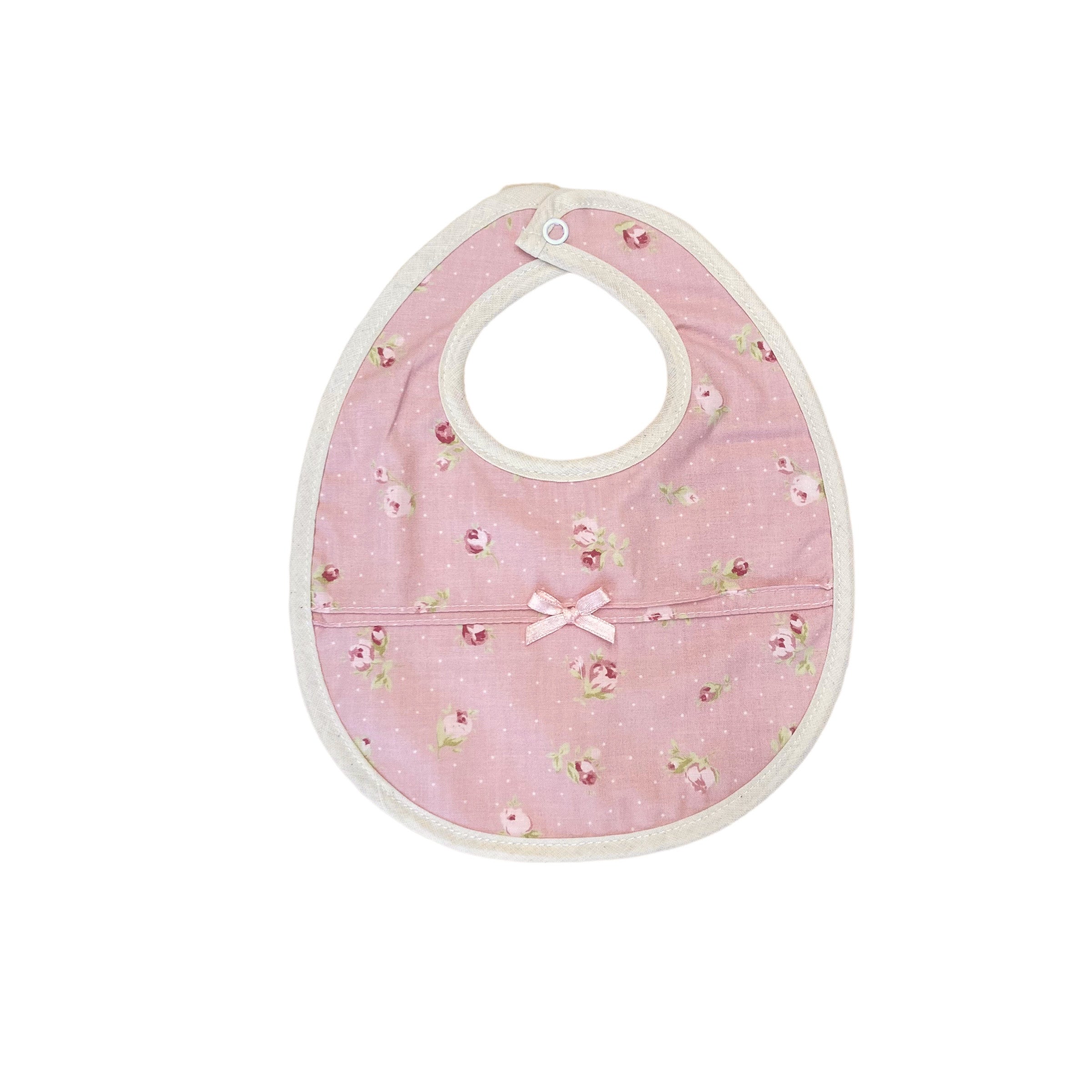 Bavetta In Cotone Rosa Con Fantasia Floreale Dettagli In Panna Neonata VALENTINA BEBES FA18 - VALENTINA BEBES - LuxuryKids