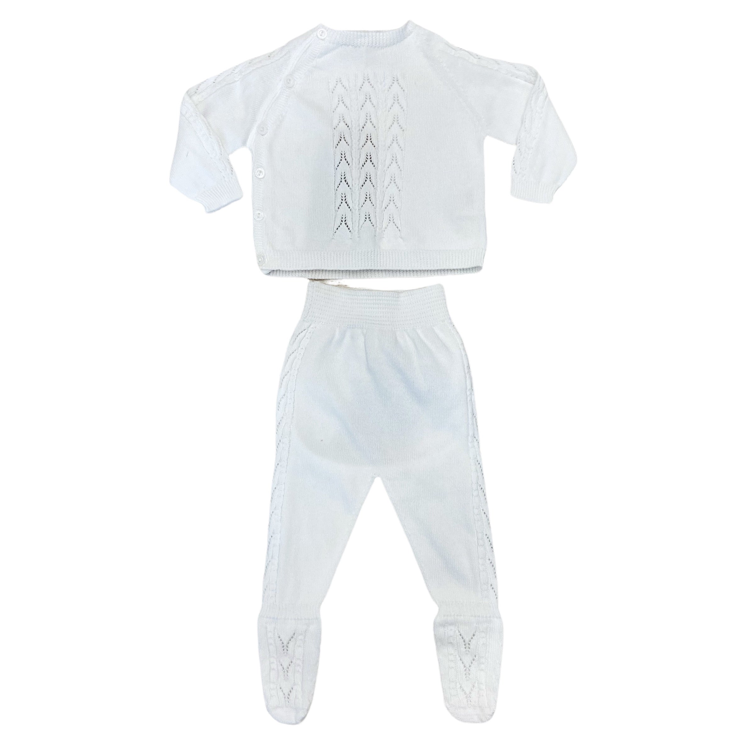 Tutina Spezzata Antipanico In Filo Bianco Con Lavorazioni Unisex Neonati WEDOBLE 01301A - WEDOBLE - LuxuryKids