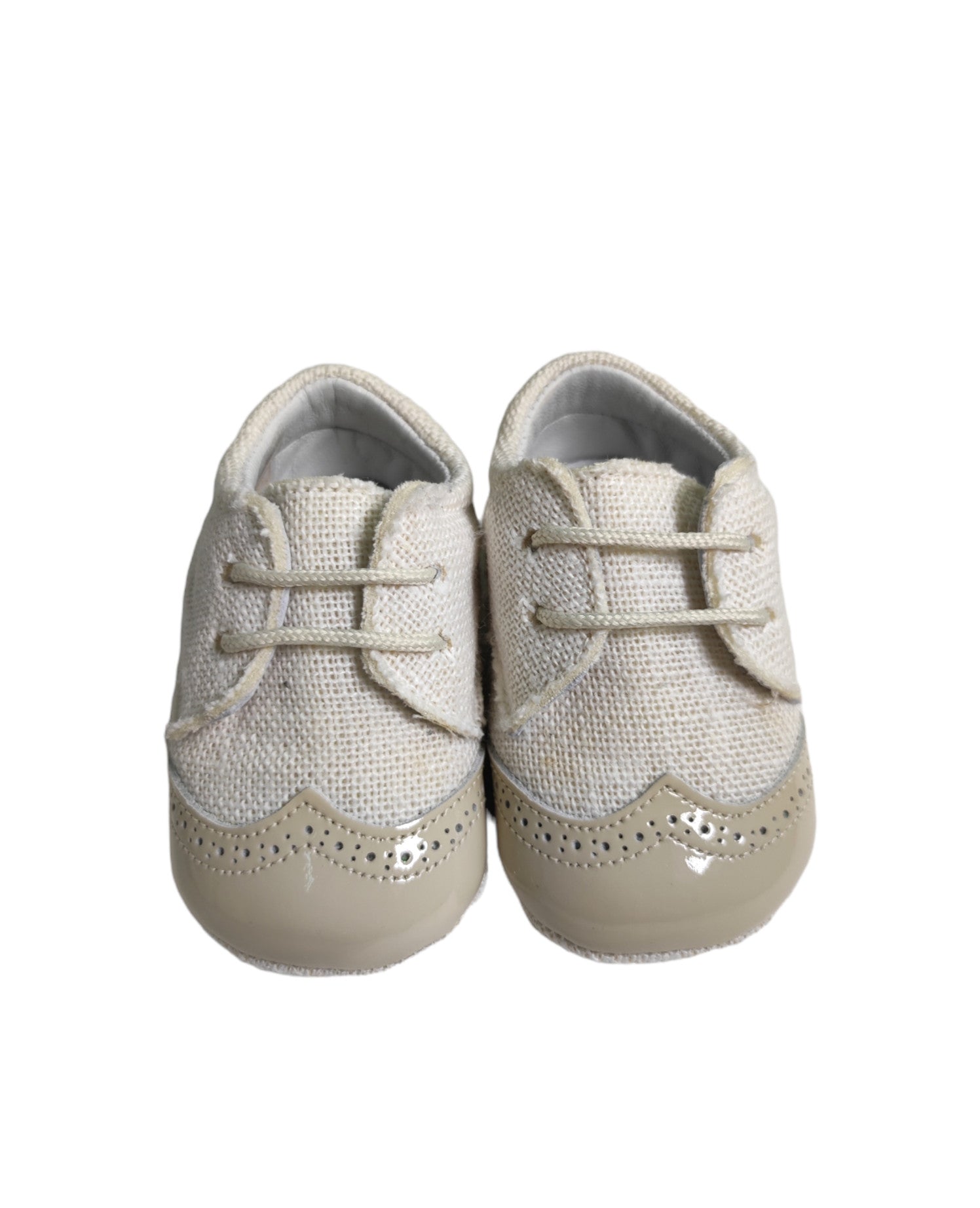 Scarpe Da Culla Modello Francesina In Lino Beige Neonato PANYNO A2613 - PANYNO - LuxuryKids