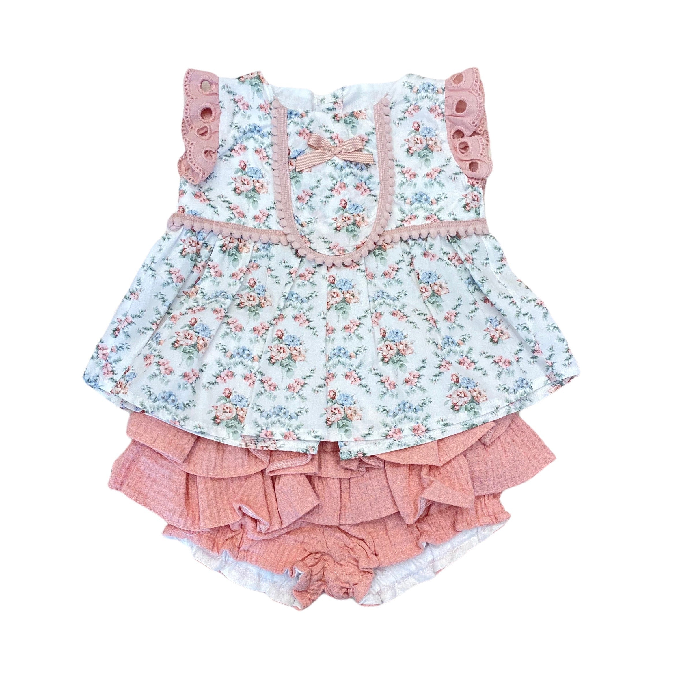Completo Blusa E Culotte Fantasia Floreale Rosa In Cotone Neonata VALENTINA BEBES BSS44 - VALENTINA BEBES - LuxuryKids