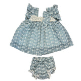 Vestito Con Ricami Panna In Rilievo Con Culotte In Cotone Neonata VALENTINA BEBES BSS7 - VALENTINA BEBES - LuxuryKids