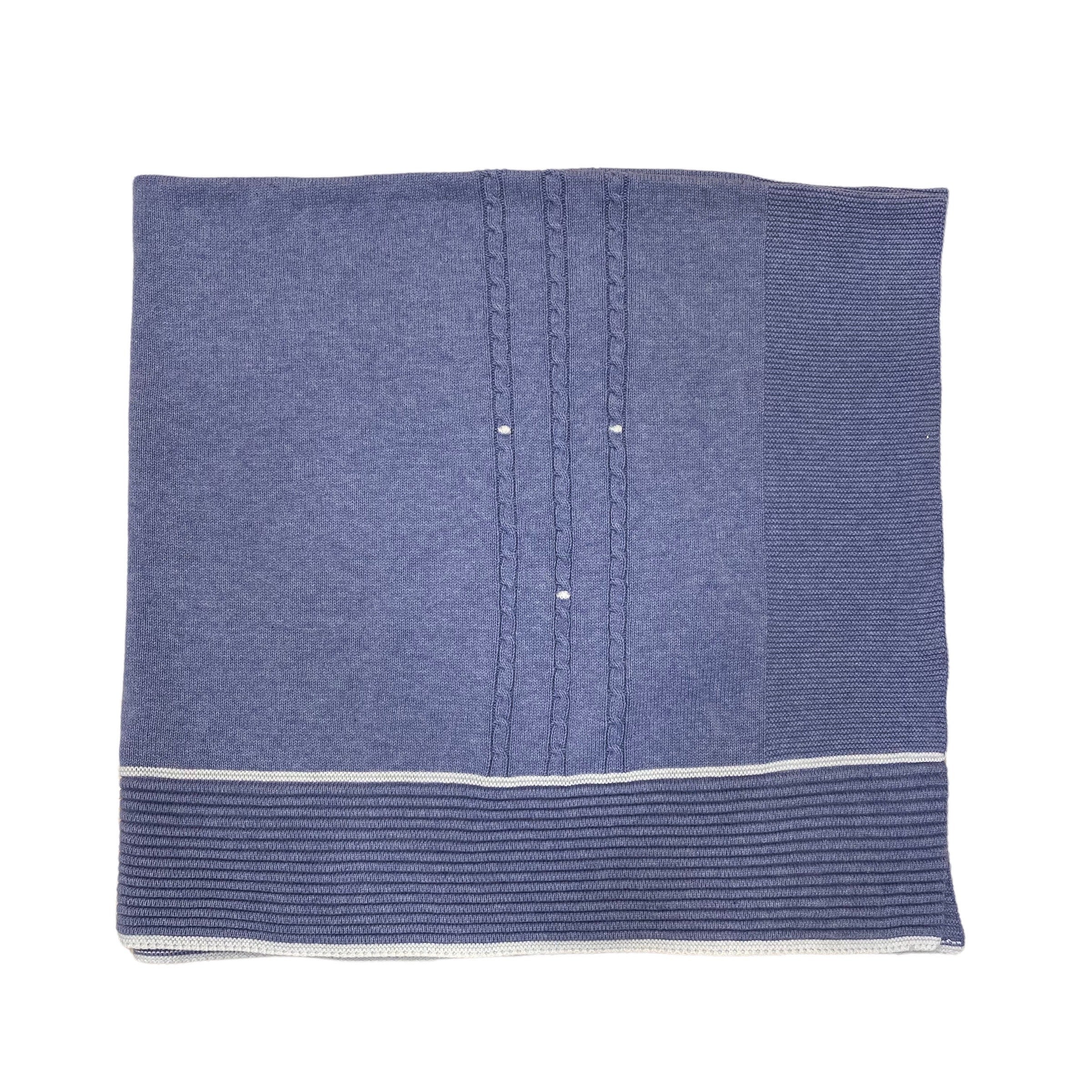 Coperta Scialle In Filo Di Cotone Con Trecce Azzurro Polvere Neonato A&J 141 - A&J - LuxuryKids