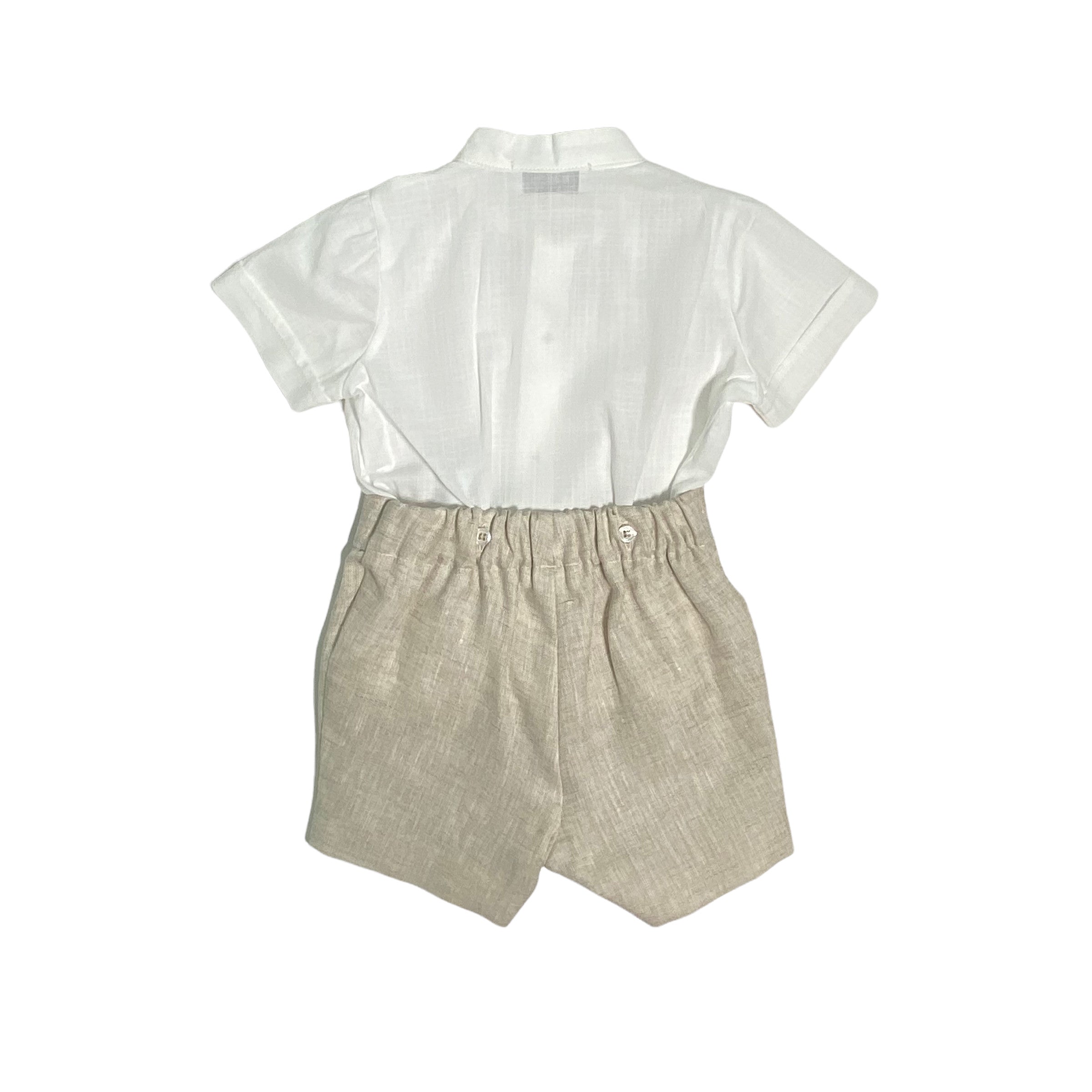 Completo Elegante Cerimonia Con Bermuda E Camicia In Misto Lino Beige Neonato PONTO POR PONTO 5798 - PONTO POR PONTO - LuxuryKids