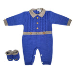 Tutina Intera In 100% Pura Lana Avion E Tortora Con Calzino Scarpetta Neonato I DELFI 1170 - I DELFI - LuxuryKids